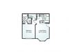 1-bedroom/1-bathroom floor plan layout with 591 square feet at Chace Lake Villas apartments for rent in Birmingham, AL